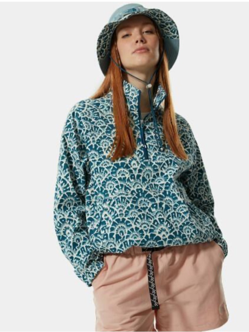 The North Face Anorak Wind breaker teal & Cream Printed Half-Zip Pullover Jacket - Picture 4 of 4